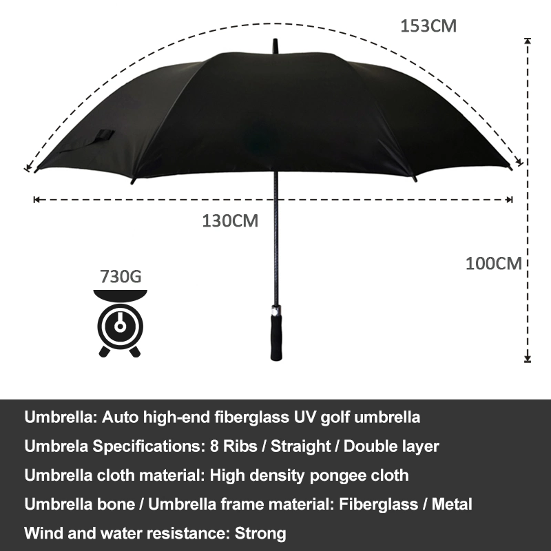 Wholesale 30inch Big Size Silver Upf 50+ UV Protection Rain Pongee Fiberglass Auto Double Layer Windproof Sun Golf Umbrella Price Custom Logo