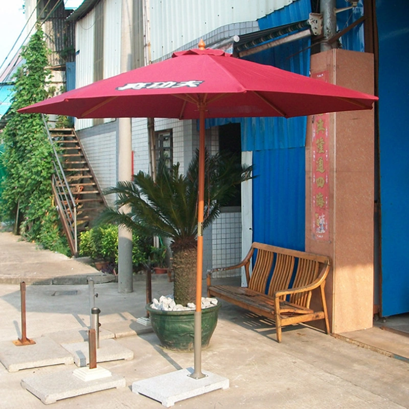 Factory Wholesale Outdoor Wood Beach Sun Garden Parasol Cafe Patio Umbrellas with Marble Base