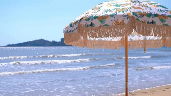 Parapluie de plage en bois avec poteau en bois pour voyage familial de qualité supérieure