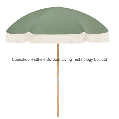 Parapluie de plage en bois à franges pour l'extérieur avec protection solaire de qualité supérieure avec glands