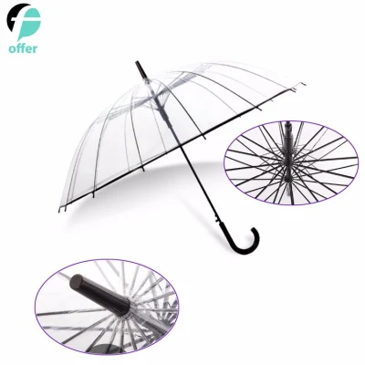 Grand parapluie transparent à ouverture automatique et coupe-vent