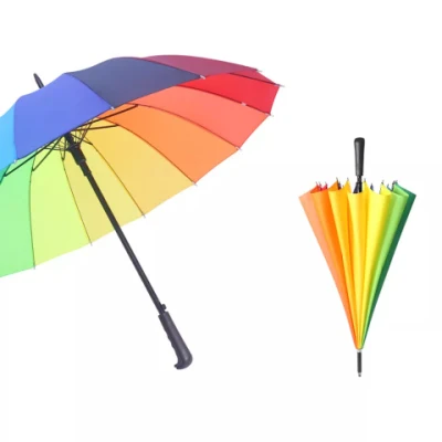 Parapluies promotionnels 16K Rainbow Golf, Parapluie de golf semi-automatique Coupe-vent Parapluie droit résistant au soleil